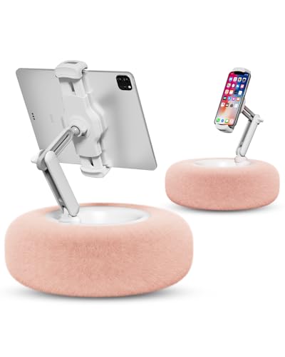 Viozon Tablet Stand Pillow, Compatible with 4.7"-13" Phone/Tablet, iPad, iPhone, Samsung, Google, Kindle, 360°Adjustable Phone Holder for Bed with Soft Plush Fabric, and Detachable Bowl, Pink - color: Pink