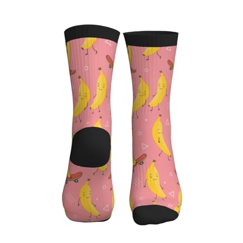 Crew Athletic Socks Funny Crazy Casual Sports Novelty Dress Socks for Women Men Running Hiking - color: Pink Banana