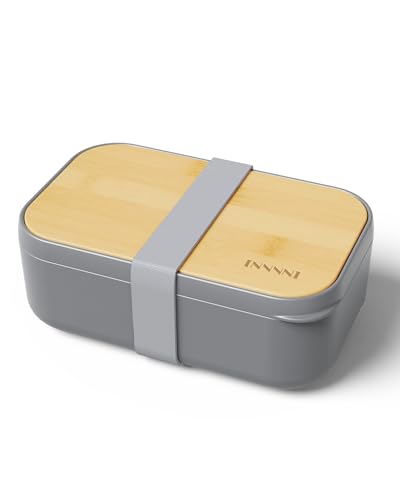 Bento Box Lunch Box Containers for Adults Grey- Natural Bamboo Lid, Cutlery & Chopsticks, Lunch Box for Women, Microwave Safe, Dishwasher Safe, Bpa Free, Leakproof, Men - color: Grey