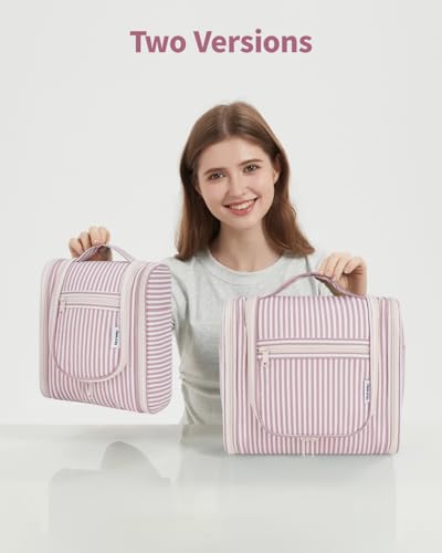 Narwey Hanging Travel Toiletry Bag for Women, Makeup Cosmetic Bag - color: CA-Dusty Rose Stripe, size: Medium
