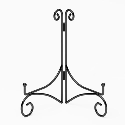 Iron Plate Stand for Display with Folding Design, Picture Stands for Tables, 12 Inch Large Easels for Displaying for Book, Art Piece, Photo and Platter, 12’’ Black