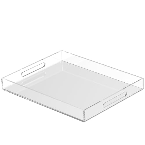 Acrylic Tray 18x14 with Cut Handles - Spill Proof Decorative Tray is an Ideal Countertop Organizer for Living Rooms, Ottoman Coffee Tables, Offices, Kitchens & Serving Guests - color: Transparent, size: 18" x 14" x 2"