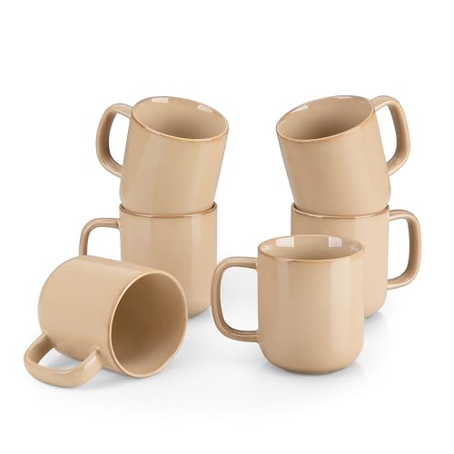 vancasso Coffee Mugs Set of 6, 12 Oz Ceramic Coffee Cups with Handle, Ceramic Unique Glaze Coffee Cup for Cappuccino, Latte, Tea, Cocoa, Dishwasher & Microwave Safe Gift Sets, Brown, Series PLAYA - color: Brown, size: 12 Oz