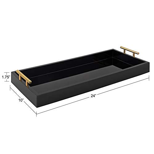 Kate and Laurel Lipton Narrow Decorative Tray with Polished Metal Handles, 10 x 24, Black and Gold, Chic Accent Tray for Display and Storage - color: Black