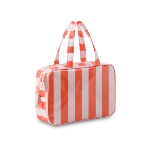 Toiletry Bag for Women, Pink and Orange Stripe - color: Pink-Orange