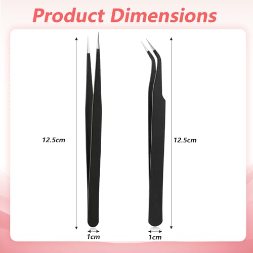 2PCS Stainless Tweezers, Sticker Tweezers Stainless Steel Straight and Curved Tip Tweezer for Eyelash Extensions Precision Electronics Nail Rhinestone Jewelry