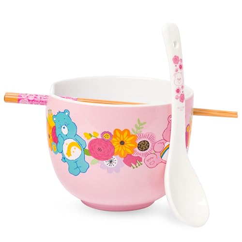 Silver Buffalo Care Bears Spring Floral, Ramen Bowl with Chopsticks, 20oz - color: Care Bears Spring Floral Spoon, size: 20 Ounces (With Spoon)