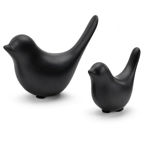 2 Pcs Ceramic Bird Figurines, Black Bird Statues for Home Decor Accents, Small Animal Sculptures for Shelf, Bookshelf, Coffee Table, Living Room, Bedroom, Office and Modern Table Decor - color: Black