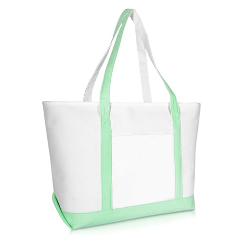 DALIX 23" Premium 24 oz. Cotton Canvas Shopping Tote Bag - color: Mint Green