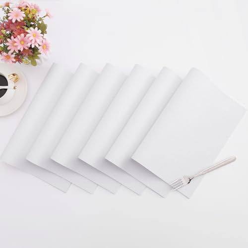 Homaxy PU Faux Leather Placemats for Dining Table, Set of 6, White - color: White