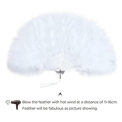 BABEYOND 1920s Marabou Feather Folding Hand Fan - color: White