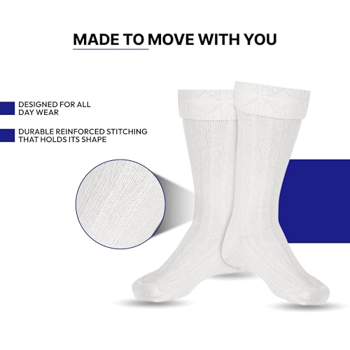 Scottish Bubbles And Square Kilt Hose for Men, Ribbed Socks for USA Shoe Sizes - color: White, size: Medium