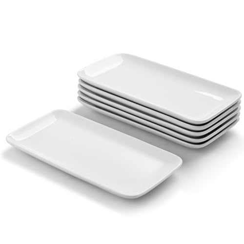 WishDeco Small Rectangle Plates Set of 6, White Serving Platters 9Inch - size: 9 inch