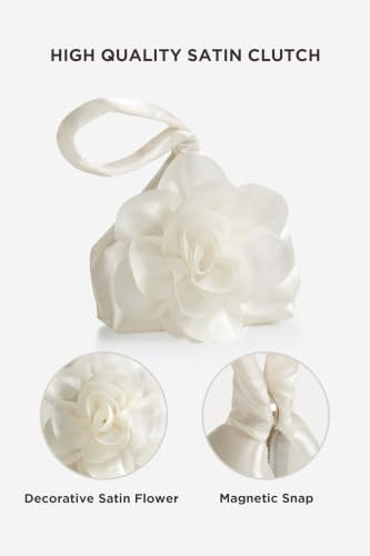 BABEYOND Women's Flower Satin Evening Bags Triangle Clutch Purses - color: White