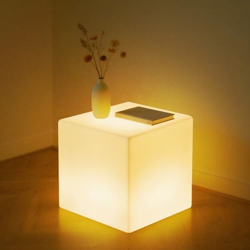 LOFTEK 16-Inch Rechargeable LED Cube Chair Table, Glow Cube Seat w/Remote - size: 16-inch Cordless