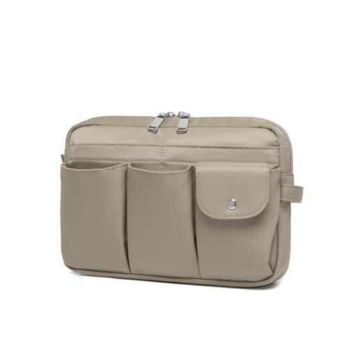 Pencil Holder Storage Bag for Women, Large Capacity Zippered Pencil Case with Multiple Pockets, Nylon Canvas Stationery Organizer for Office, Travel & Daily Use (Nylon,Khaki) - color: Khaki/Nylon