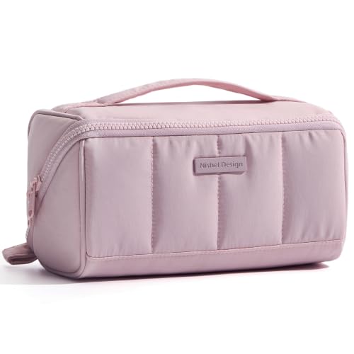 NISHEL Travel Makeup Bag for women, Organizer Pouch Cosmetic Case - color: Peach-Pink