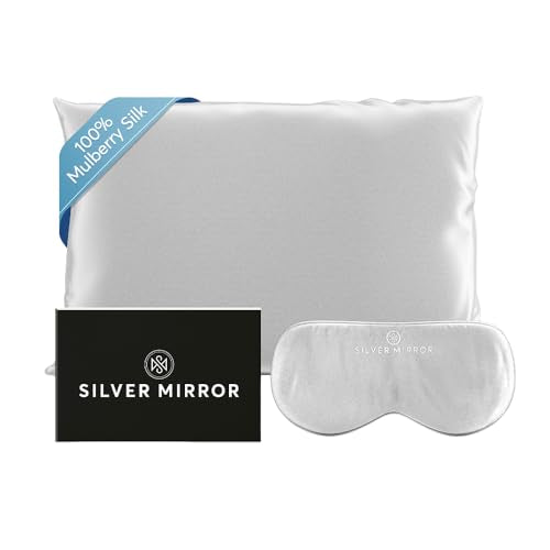 100% Silk Sleep Essentials Set in Silver: Pillowcase and Eye Mask - color: Silver