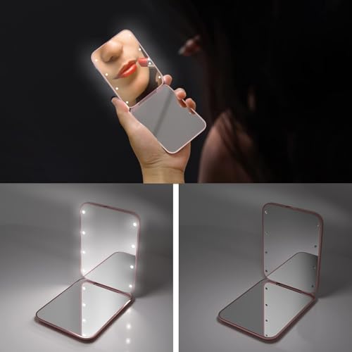 Kintion Pocket Mirror, 1X/3X Magnification LED Compact Mirror (Rose Gold) - color: Rose Gold