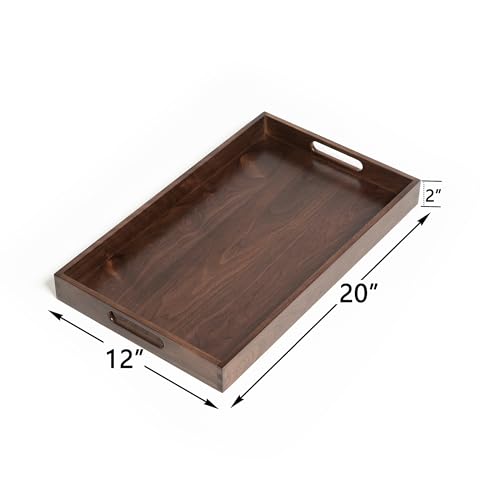 20"x12" Medium Black Walnut Wood Ottoman Tray with Handle - size: 20" x 12" x 2"