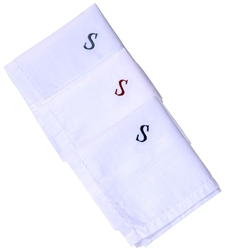 Monogrammed Handkerchiefs for Men 3-Pack Cotton, White Hankies - color: S
