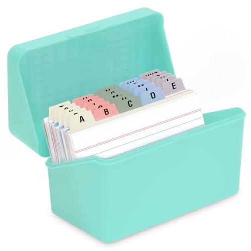 H4D 3x5 Index Card Holder with 100 Index Cards and 25 Dividers, Mint Green - color: Mint Green, size: 3"x5"