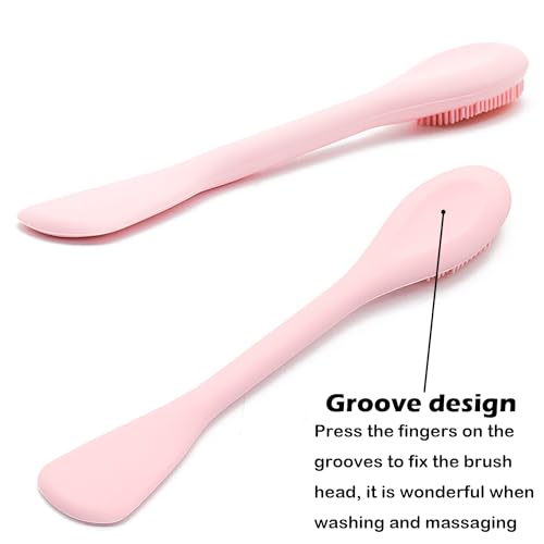 RamPula Facial Cleansing Brush, 2 in 1 Silicone Face Mask Brush & Face Scrubber, For Exfoliating, Massaging, Remove Blackheads, Makeup Skincare Removal, Applicator for Mud, Clay, Body Lotion, DIY Mask - color: Eucalyptus Green and Pink