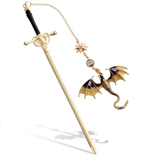 Fourth Wing Dragon Sword Tassels Bookmark Book Mark for Reading Women Gifts - color: Gold Brown