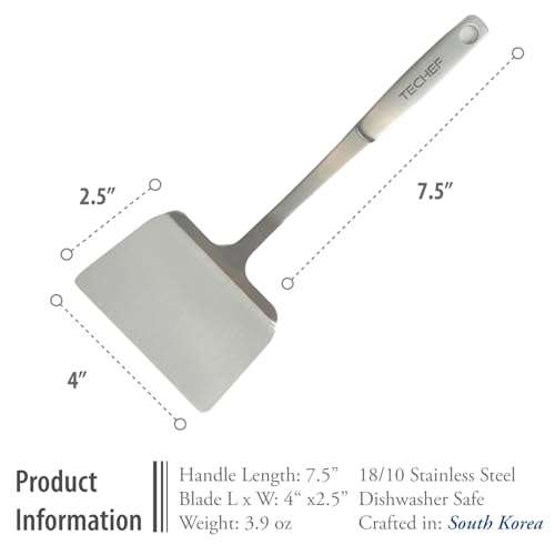 TECHEF - ChefCore 304 Stainless Steel Solid Turner Spatula with Ergonomic Handle, One-Piece Unibody Design, Rustproof & Heat Resistant, 10.5" Serving Utensil – Made in Korea - size: Solid Turner