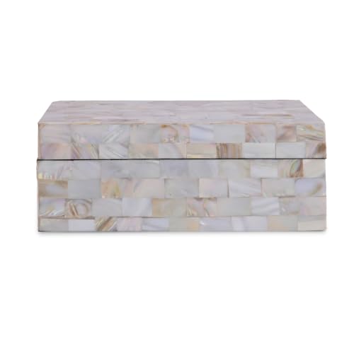 Perilla Home Home Decor Decorative Storage Wooden Box Organizer Tool Stash Card Craft Treasure Trinket Memory Keepsake Jewelry Box for Men and Women, Gifts For All, Mother of Pearl - color: Wooden and off white