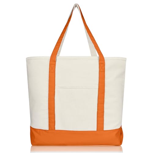 22" Heavy Duty Cotton Canvas Tote Bag (Zippered) - color: Orange