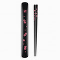 Portable Bamboo Chopsticks with Case – Reusable Travel Chopsticks Utensil Set, Dishwasher Safe, Sakura Pattern, Made in Japan - color: Black