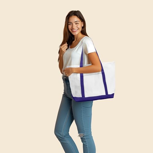 DALIX 23" Premium 24 oz. Cotton Canvas Shopping Tote Bag - color: Purple
