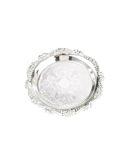 Round Decorative Tray 5.9in Metal Dessert Plates Vintage Coffee Table Tray for Snacks Fruit Silver - color: Silver, size: 5.9"