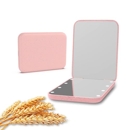 Kintion Pocket Mirror, 1X/3X Wheat Straw Material Compact Mirror(Pink) - color: Wheat Straw Pink