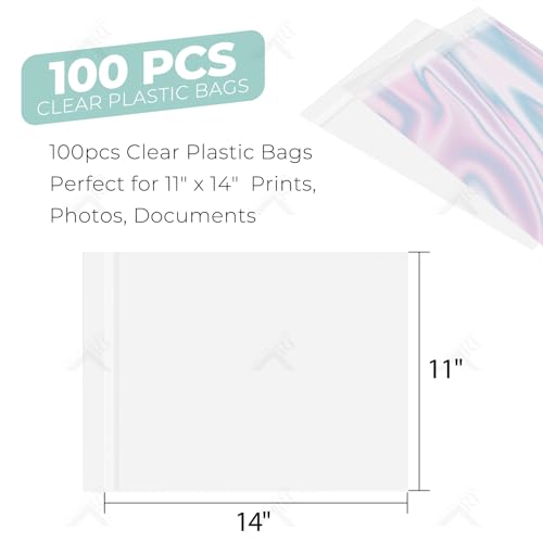 Golden State Art Acid Free Crystal Sealed Clear Bags,11x14 inches,100 Pack - size: 11x14