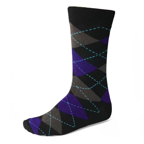 tiemart Men's Socks, Fits Men's Shoe Sizes 8-12 - color: Black and Amethyst Purple Argyle