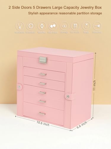 BOOVO Large Jewelry Box for Women 6 Layer - color: Silver and Pink, size: 6 Layer