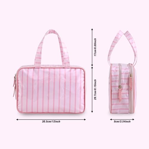 Toiletry Bag for Women, Pink Stripe - color: Pink Stripe