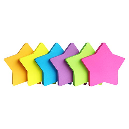 SIMONA Star Shape Sticky Notes 3x3 Inch, 6 Bright Colors, 450 Sheets - color: 6 Bright Colors