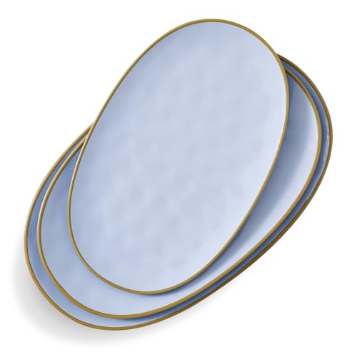 Ceramic Oval Serving Platter: 15.6/14.3/12.9 Inch Large Serving Dishes for Entertaining Party, Turkey, Steak, Ham, Microwave Dishwasher Safe, Blue - color: Blue, size: Oval
