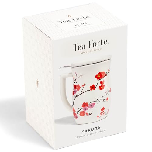 Tea Forte Ceramic Fiore Tea Cup with Infuser, Sakura, 14 oz - color: Sakura