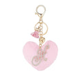 Initial Letter Heart Pom Pom Keychain for Women Pink Soft Fluffy Ball Key Ring for Purse Backpack Handbag - color: H