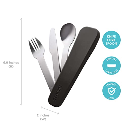 Smash Reusable Stainless Steel Travel Utensils/Cutlery Set with Silicone Case Black - color: Black