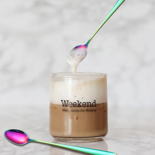Long Handle Iced Tea Spoon,7.8-Inch Coffee Spoon,Ice Cream Spoon, Stainless Steel TeaSpoons,Cocktail Stirring Spoon,Set of 6(Rainbow), 19.8cm - color: C-Rainbow Set of 6