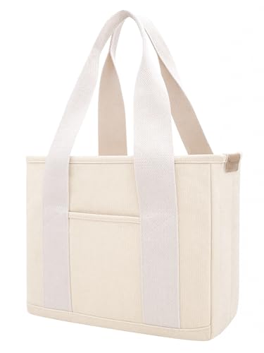 TeeYee 16oz Canvas Tote Bag Casual Multi Pocket Work Bag for Women - color: Beigem, size: Medium