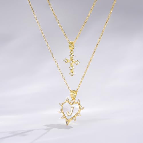 KissYan Layered Initial Cross Necklace for Women