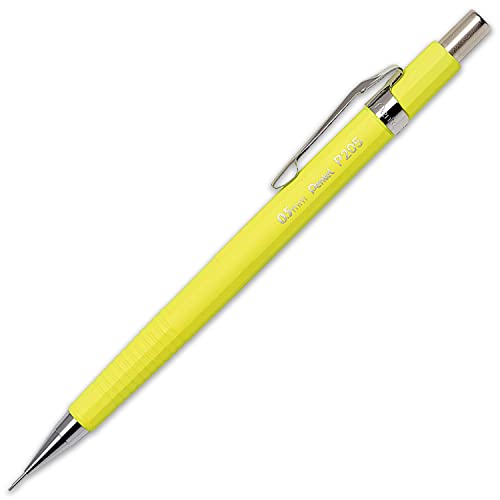 Pentel P205-97C Mechanical Automatic Pencil - Fluorescent Range - Single + 12 Hi-Polymer HB 0.5mm Refill Leads + Z2-1N Eraser Refills Tube of 4 (Fluorescent Yellow) - color: Fluorescent Yellow