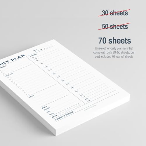 Daily Planner Notepad, 5.5 x 8.5" Tear-Off Pad – 70 Undated Sheets Focus-Enhancing Desktop Organizer with Hourly Schedule, To-Do List for Work, School (White, Minimalist, 1 Pack) - size: Minimalist, 1 Pack