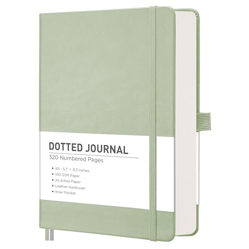 RETTACY Dotted Journal Notebook, 320 Numbered Pages, A5 (5.7'' × 8.3'') - color: Light Green